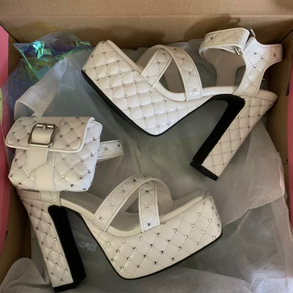 sugar thrillz quilted rhinestone platform heels